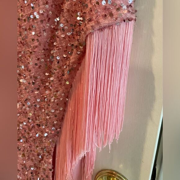 Giffnsetti Formal‎ One Shoulder Long Sleeve High Split Maxi Pink Sparkle Medium - Picture 5 of 10